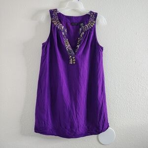 New York & Company Purple Embellished Linen Blend Sleeveless Blouson | Size M